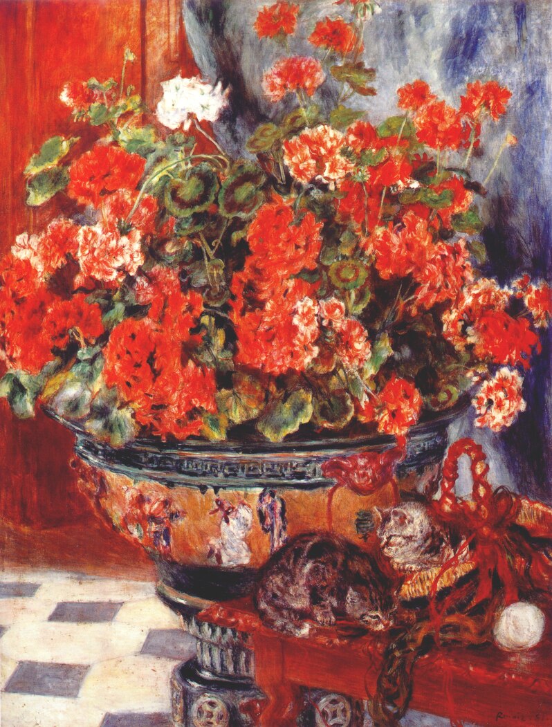 Geraniums and cats 1881